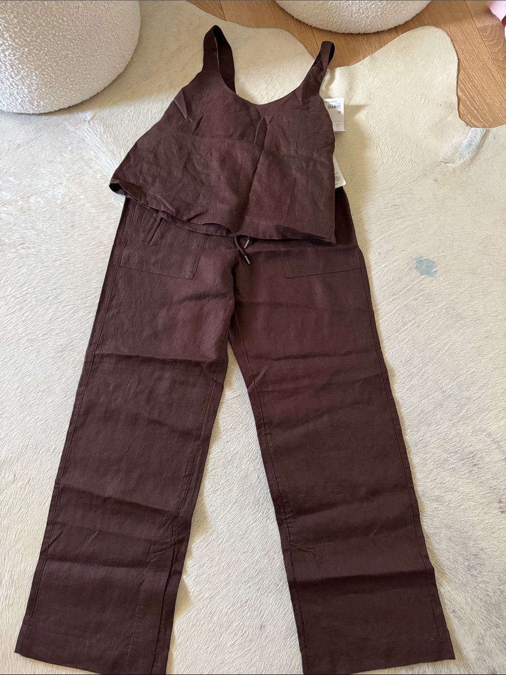 Athleta Sleeveless Linen-Blend Jumpsuit in Dark Brown